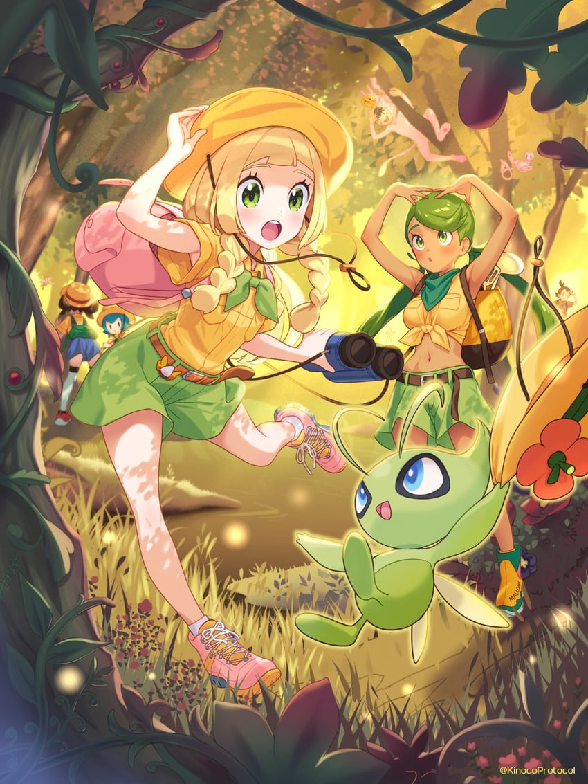 pikachu, lillie, ash ketchum, lana, lyra, and 5 more (pokemon and 5 more) drawn by kinocopro