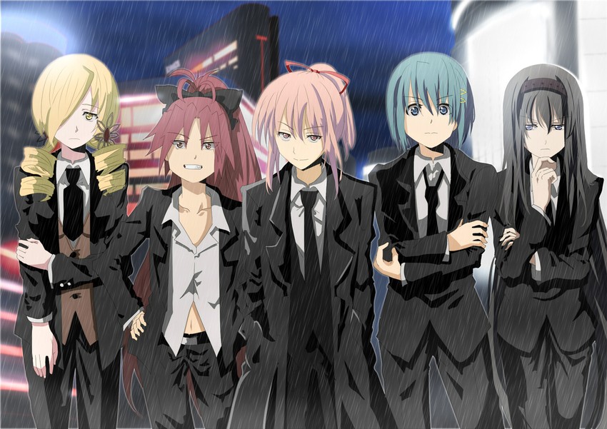 akemi homura, kaname madoka, miki sayaka, sakura kyoko, and tomoe mami (mahou shoujo madoka magica) drawn by okuba