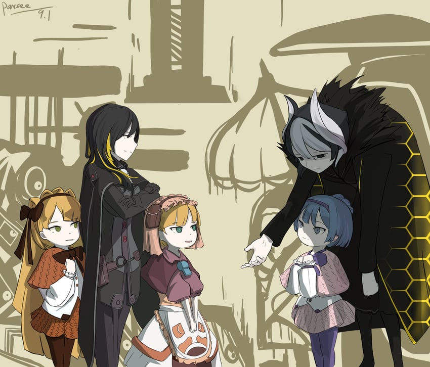 binah, ozen, tiphereth a, maruruk, and tiphereth b (project moon and 2 more) drawn by mizuhashi_parusui
