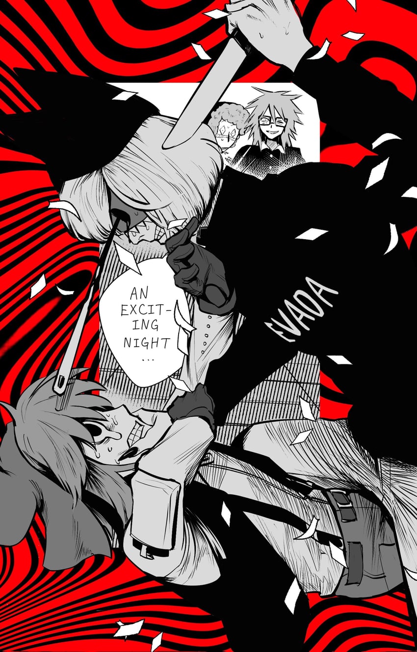 randal ivory, nyen, sebastian de tomato smith chicken legs, and present day problem takeuchi robert (randal's friends) drawn by y_ahyahyah
