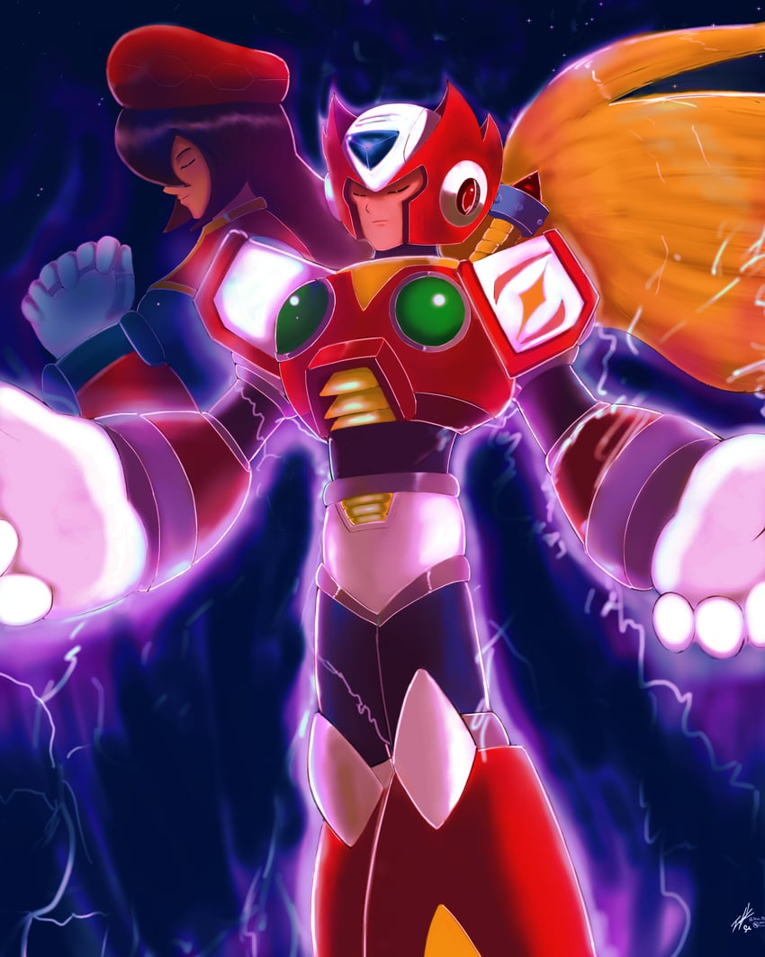 zero and iris (mega man and 2 more) drawn by jakov_s