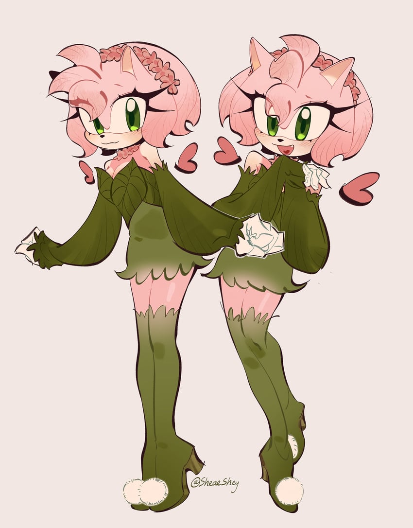 amy rose and tinker bell (sonic and 1 more) drawn by usheriiu