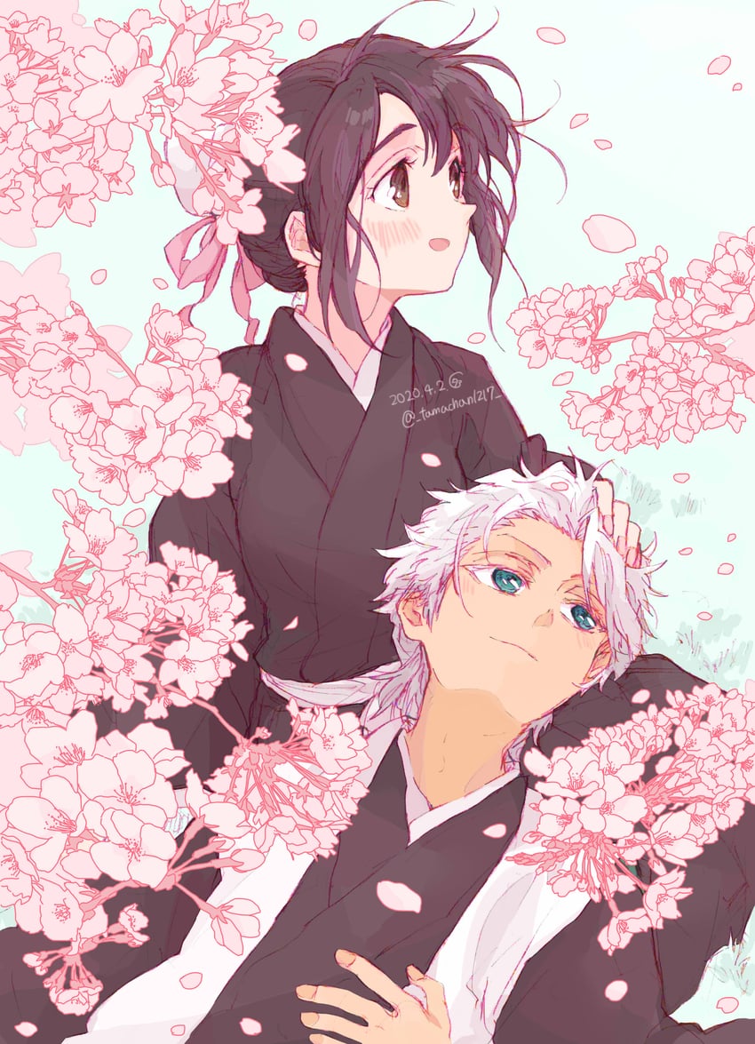 hitsugaya toushirou and hinamori momo (bleach) drawn by tama-chan_(momomomijisakura)