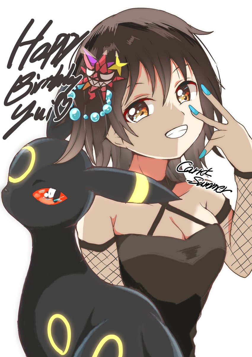 umbreon and funami yui (pokemon and 1 more) drawn by carrot_summer
