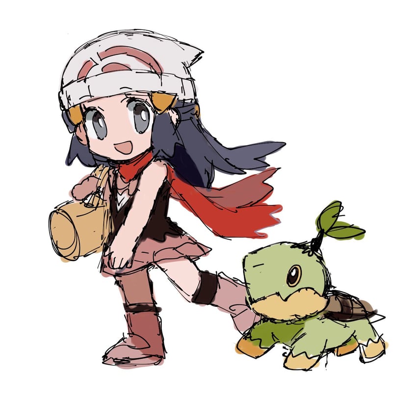 dawn and turtwig (pokemon and 1 more) drawn by shichibee_(stm_mimi)