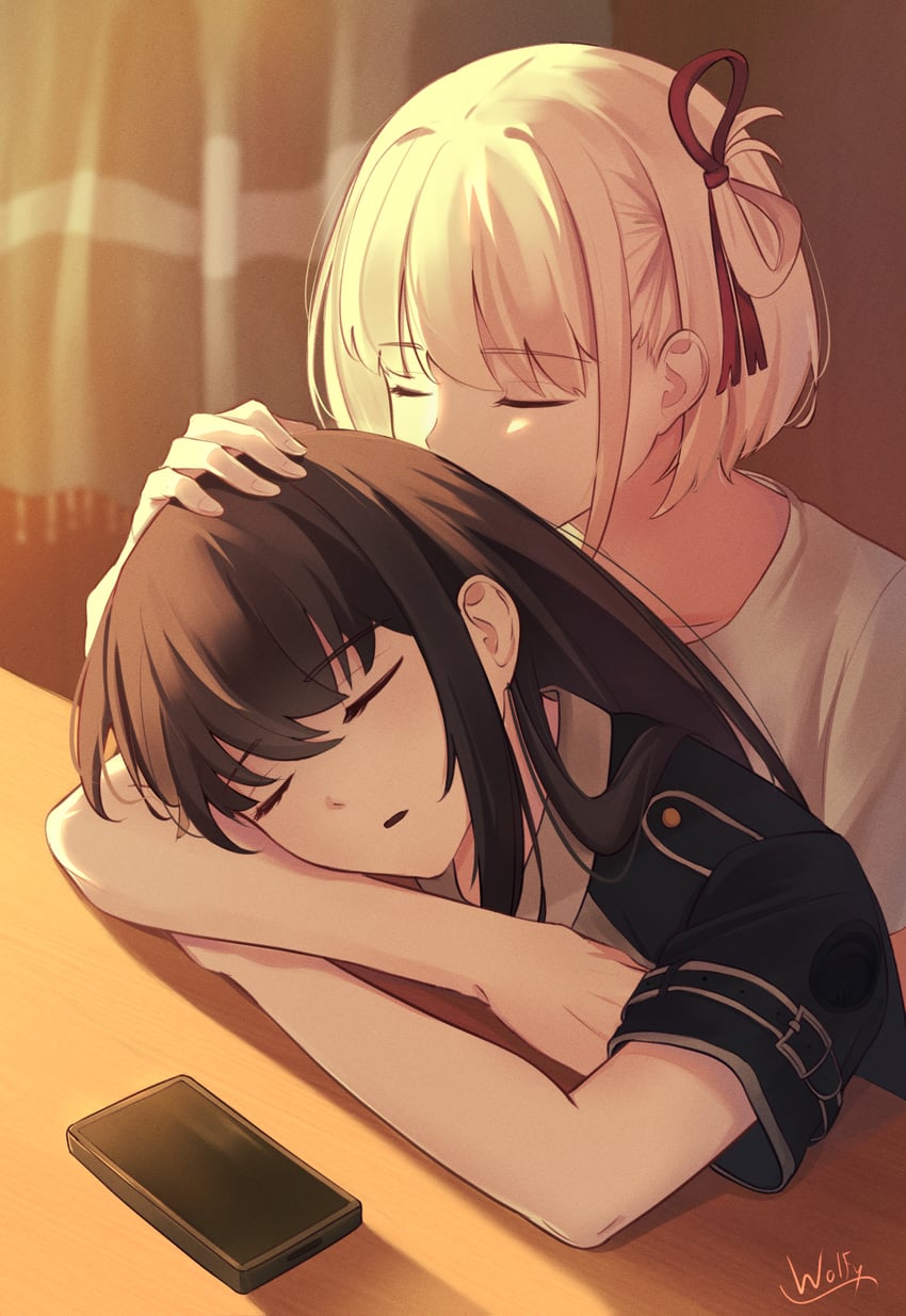 nishikigi chisato and inoue takina (lycoris recoil) drawn by chxoswolf