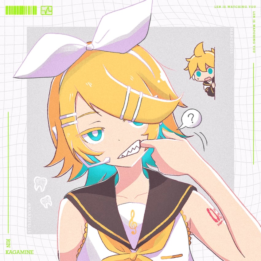 kagamine rin and kagamine len (vocaloid) drawn by manmes_214