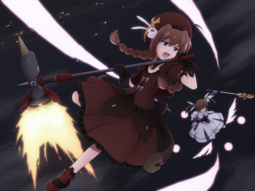 takamachi nanoha, raising heart, vita, and graf eisen (lyrical nanoha and 3 more) drawn by mashita_(candy_apricot)
