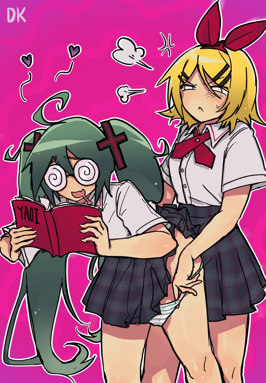 hatsune miku and kagamine rin (vocaloid and 1 more) drawn by dk666_t