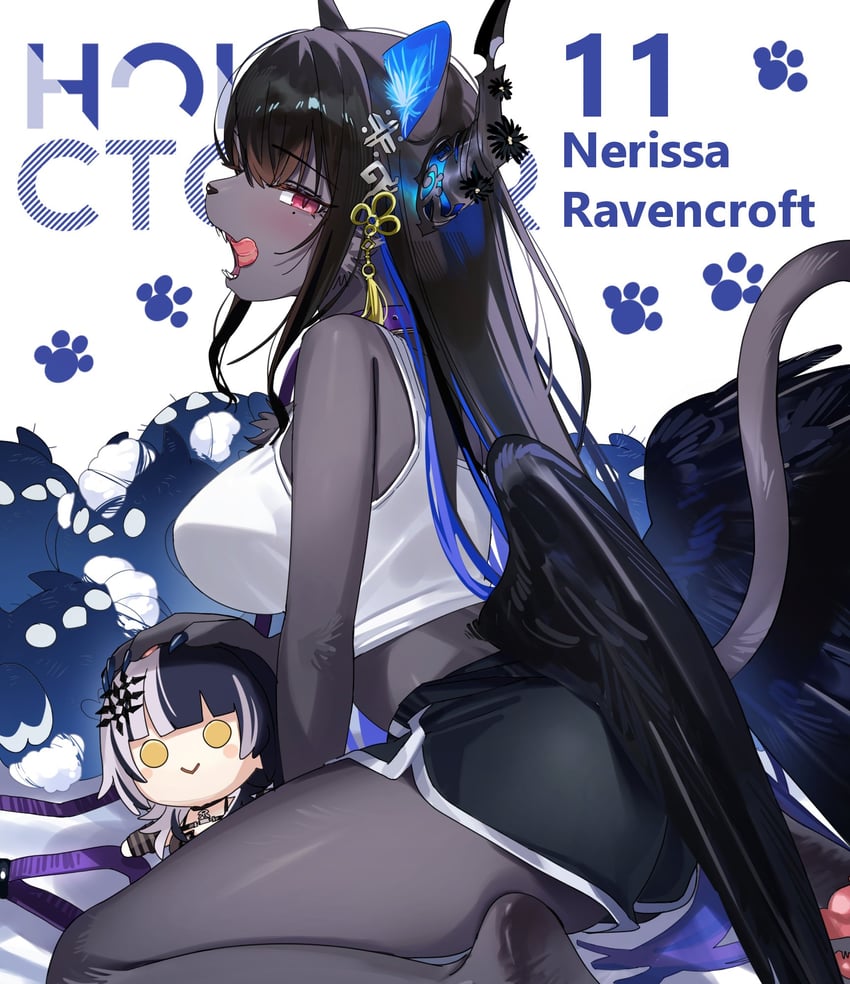 shiori novella, nerissa ravencroft, and jailbird (hololive and 1 more) drawn by yomosaka