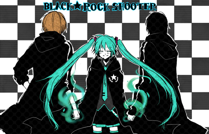 hatsune miku, black rock shooter, halyosy, and gom (vocaloid and 2 more) drawn by donburi_(artist)