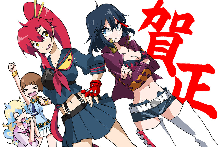matoi ryuuko, yoko littner, senketsu, nia teppelin, and mankanshoku mako (kill la kill and 1 more) drawn by bow_(understand)