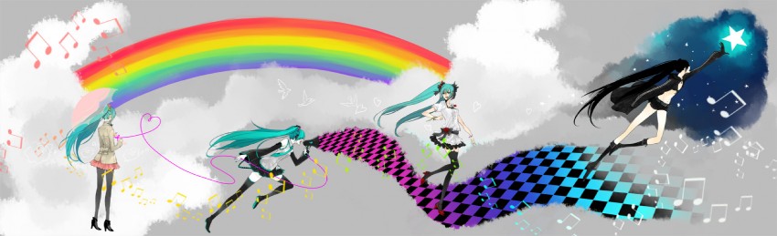hatsune miku and black rock shooter (vocaloid and 4 more) drawn by katase_waka