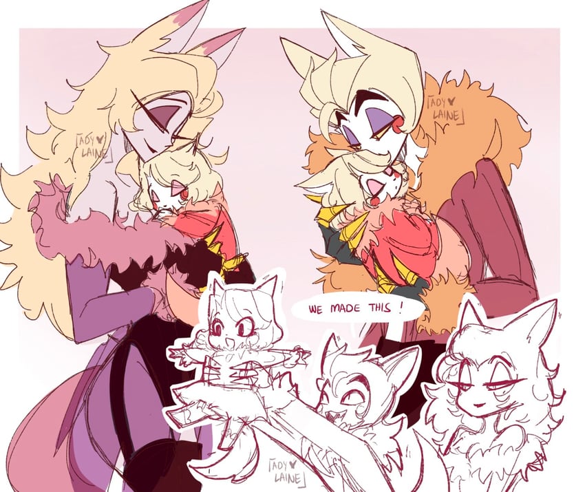 lucifer morningstar, charlie morningstar, and lilith (hazbin hotel) drawn by adylaineart