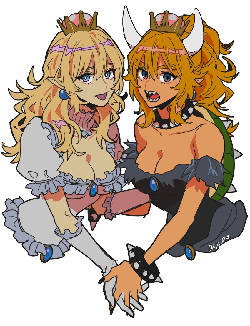 bowsette and princess king boo (mario and 2 more) drawn by okada_(hoooojicha)
