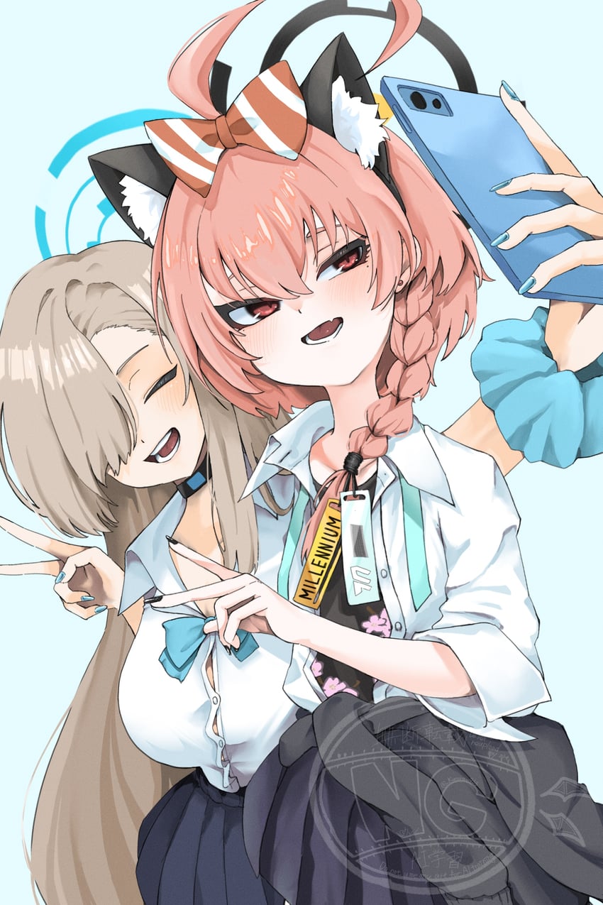 asuna and neru (blue archive) drawn by 966_kururu_966