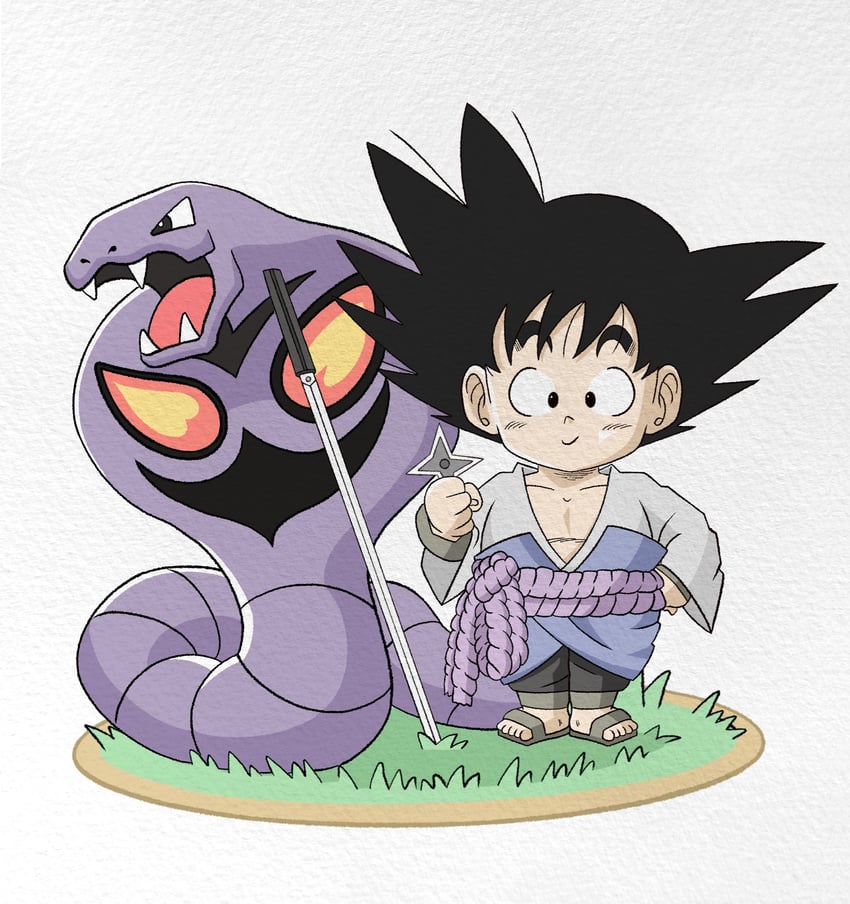 son goku, uchiha sasuke, and arbok (pokemon and 3 more) drawn by wesatinthecar