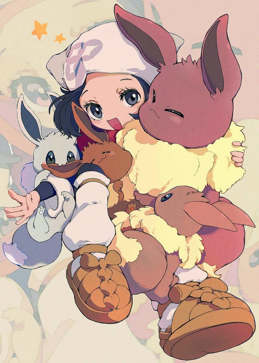 eevee and akari (pokemon and 1 more) drawn by ntakehisa