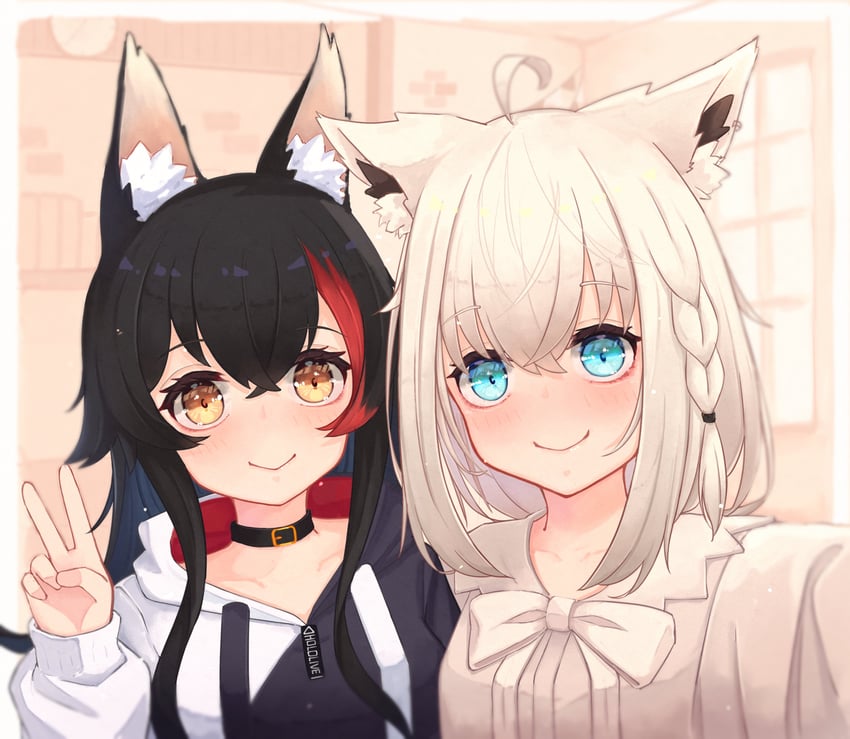 shirakami fubuki and ookami mio (hololive) drawn by hiyasi_tomato