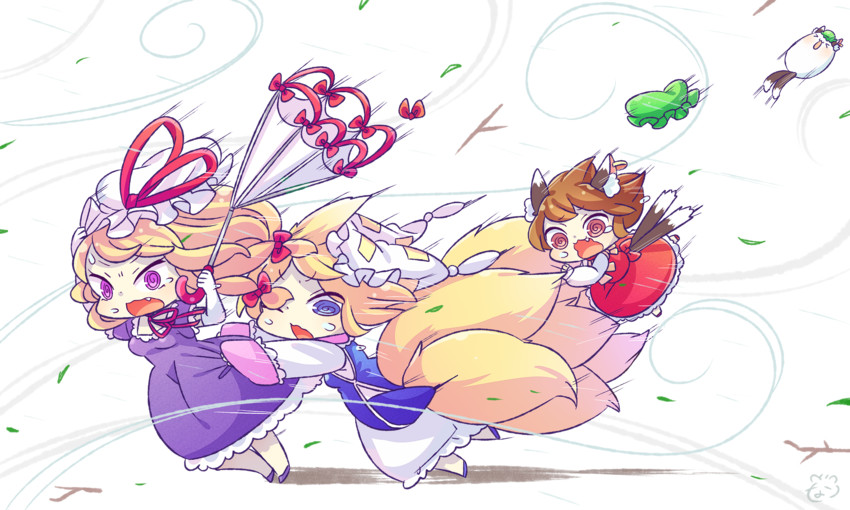 yakumo yukari, yakumo ran, chen, and mochen (touhou) drawn by ibaraki_natou