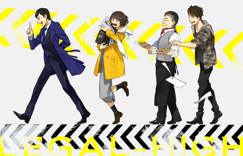 komikado kensuke, mayuzumi machiko, kaga ranmaru, and hattori (legal high) drawn by i_(kaiyou)