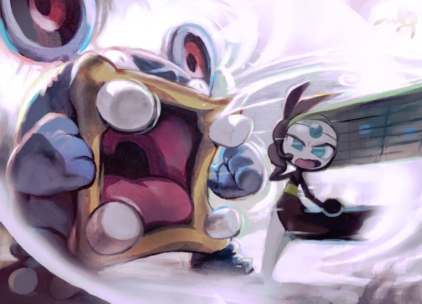 pikachu, meloetta, and loudred (pokemon and 1 more) drawn by kawaguchi_youhei