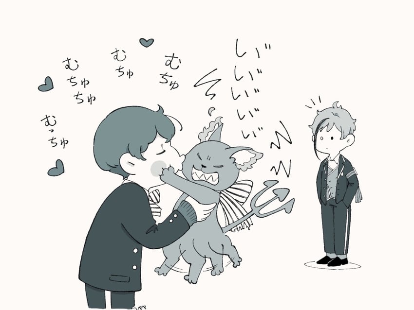 floyd leech, yuu, and grim (twisted wonderland) drawn by usape0kyun