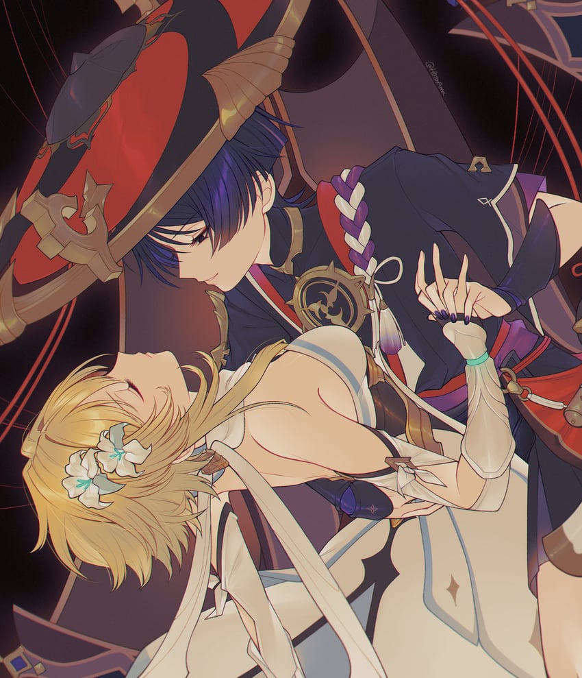 lumine and scaramouche (genshin impact) drawn by amano_hotaru_(hotaama)