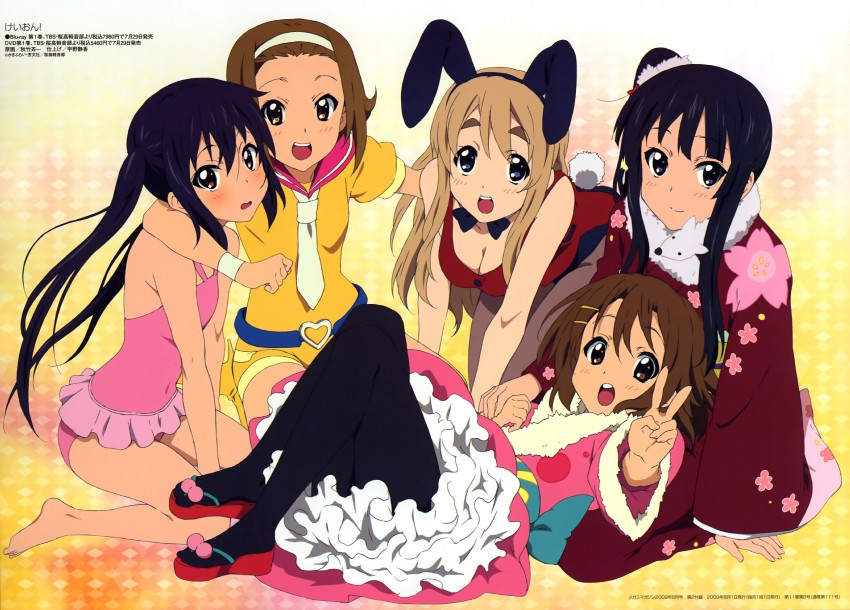 akiyama mio, nakano azusa, hirasawa yui, tainaka ritsu, and kotobuki tsumugi (k-on! and 1 more) drawn by akitake_seiichi