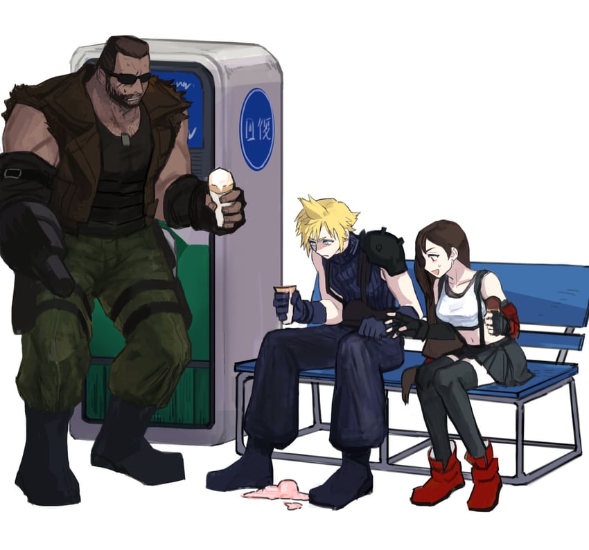 tifa lockhart, cloud strife, and barret wallace (final fantasy and 2 more) drawn by user_juum7353