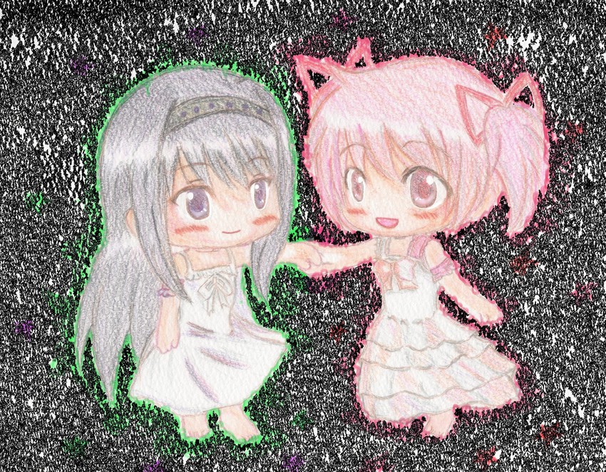 akemi homura and kaname madoka (mahou shoujo madoka magica) drawn by yc62ae2fd7uykb
