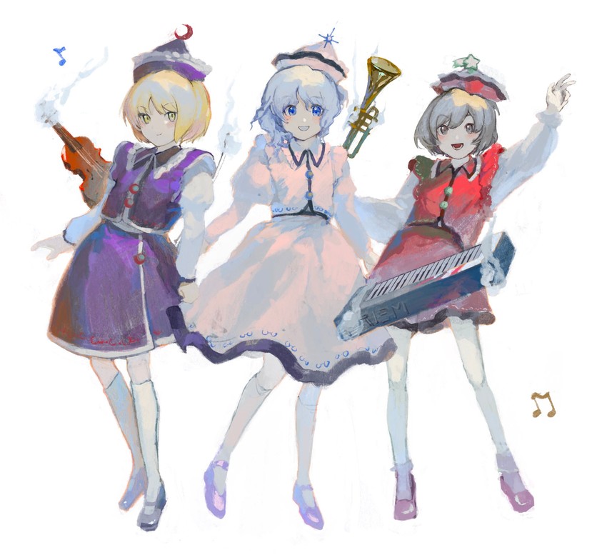 lunasa prismriver, merlin prismriver, and lyrica prismriver (touhou) drawn by kusariuta