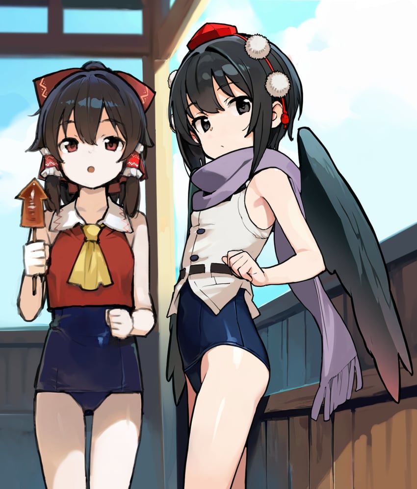 hakurei reimu and shameimaru aya (touhou) drawn by asakura_maru