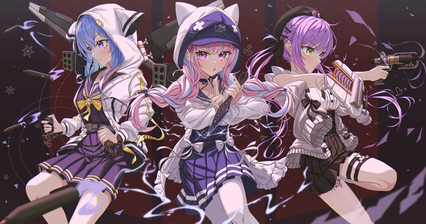 hoshimachi suisei, minato aqua, tokoyami towa, valkyrie, and gibraltar (hololive and 1 more) drawn by yozora_(1wkdgusdn)