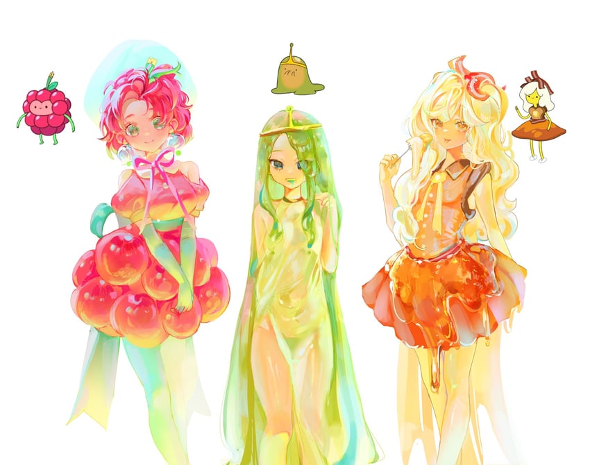 breakfast princess, slime princess, and wildberry princess (adventure time) drawn by sycisycii