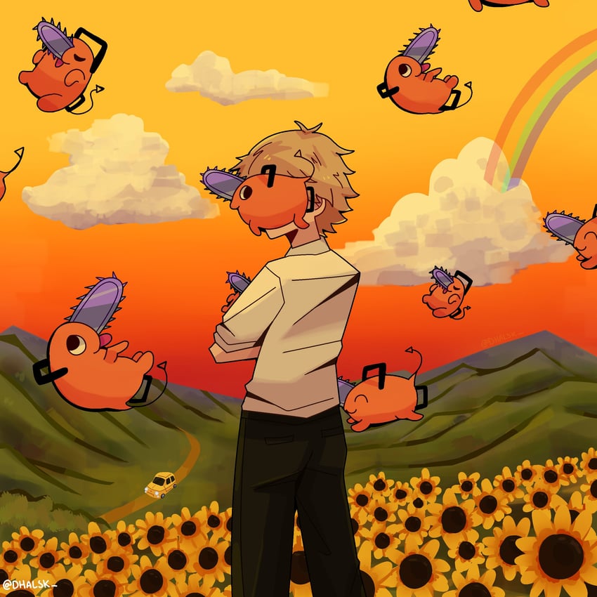 denji, pochita, and tyler the creator (chainsaw man and 1 more) drawn by dhalsk