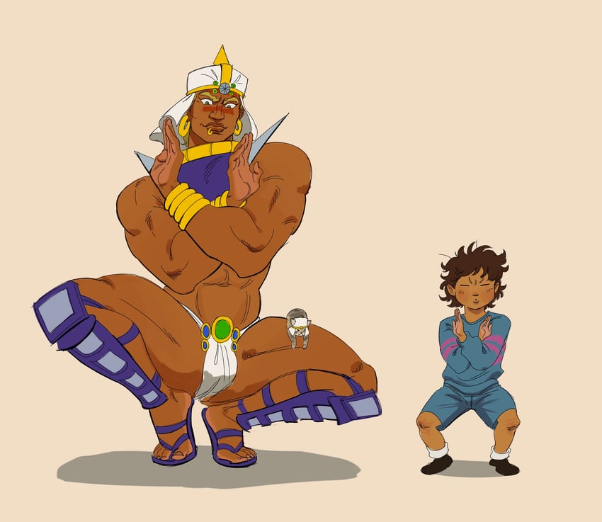 frisk and wamuu (jojo no kimyou na bouken and 2 more) drawn by demonicboimike