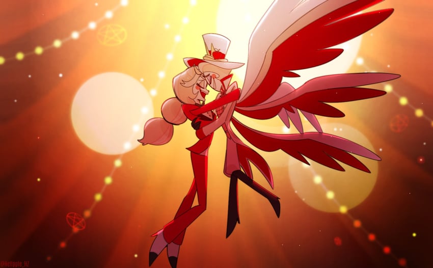 lucifer morningstar and charlie morningstar (hazbin hotel) drawn by hellpple_hz