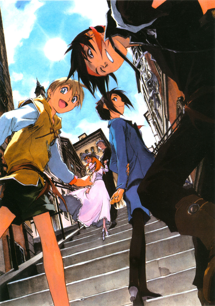orphen, cleo everlastin, majic lin, constance magee, keith royal, and 1 more (majutsushi orphen) drawn by kusaka_yuuya
