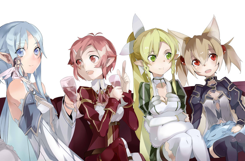 asuna, leafa, silica, lisbeth, yui, and 1 more (sword art online) drawn by aicky and bunbun