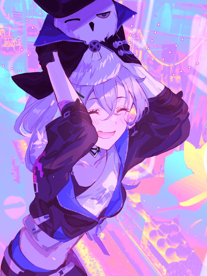 silver wolf and owlbert (honkai and 1 more) drawn by zassyoku_dd