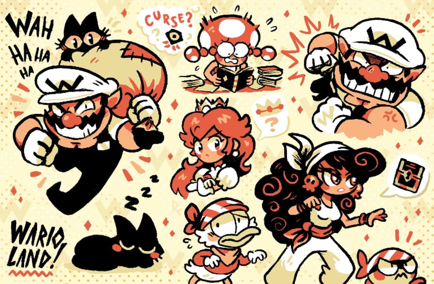 princess peach, wario, toadette, captain syrup, black cat, and 3 more (mario and 4 more) drawn by oniri_boy
