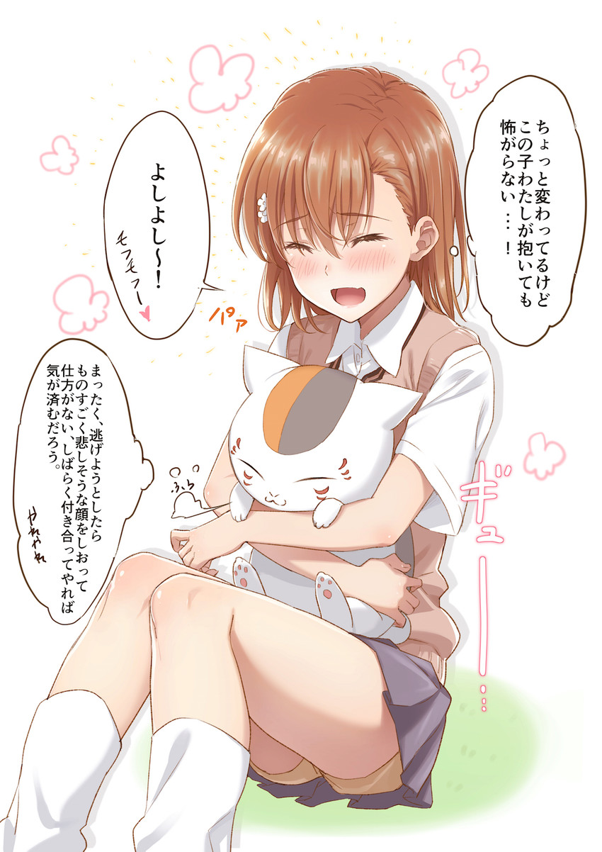 misaka mikoto, nyanko-sensei, and satou rina (toaru majutsu no index and 2 more) drawn by isshi_pyuma
