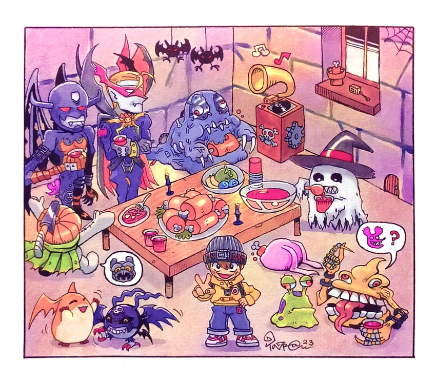 patamon, koromon, numemon, picodevimon, devimon, and 9 more (digimon and 1 more) drawn by taragraphika