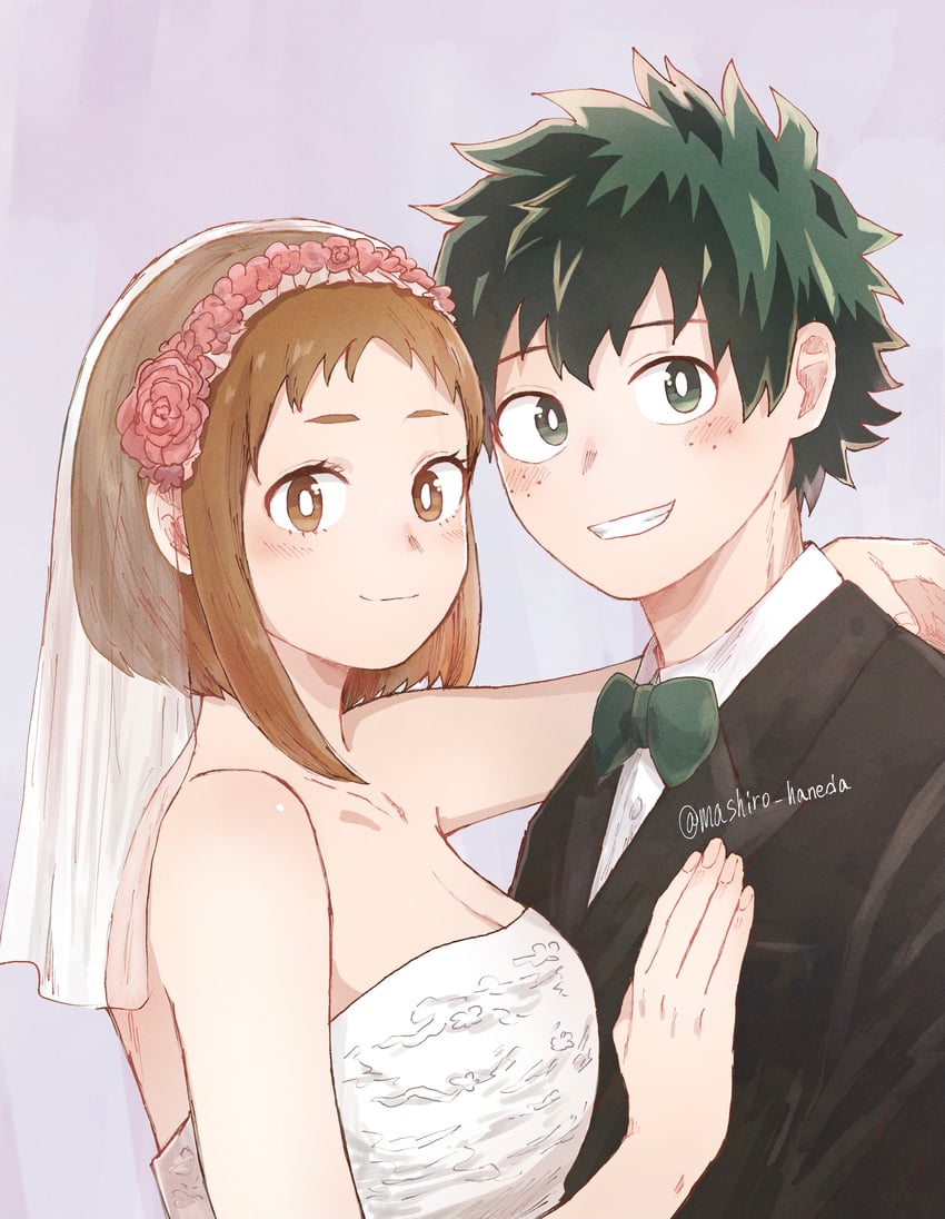 midoriya izuku and uraraka ochaco (boku no hero academia) drawn by mashiro_haneda