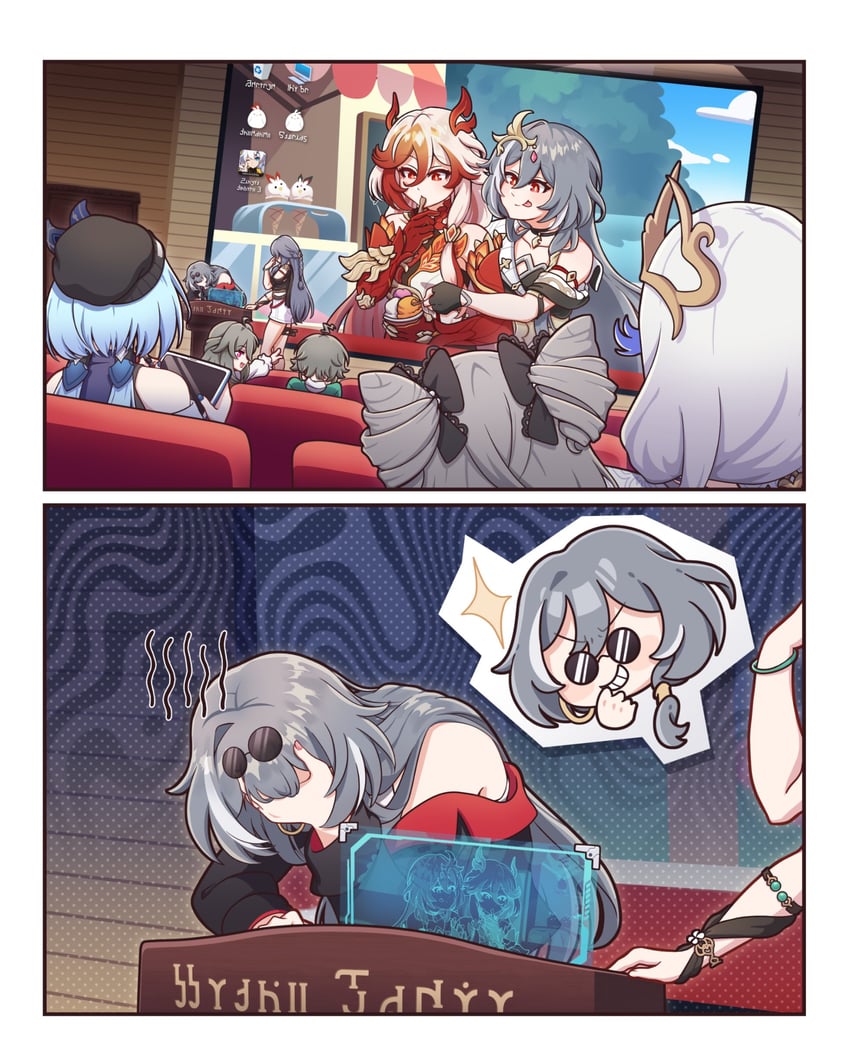 fu hua, herrscher of sentience, griseo, jingwei, misteln schariac, and 2 more (honkai and 3 more) drawn by p3achsalt