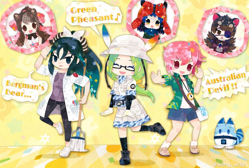 lucky beast, australian devil, mirai, nana, kako, and 2 more (kemono friends and 1 more) drawn by kikuchi_milo
