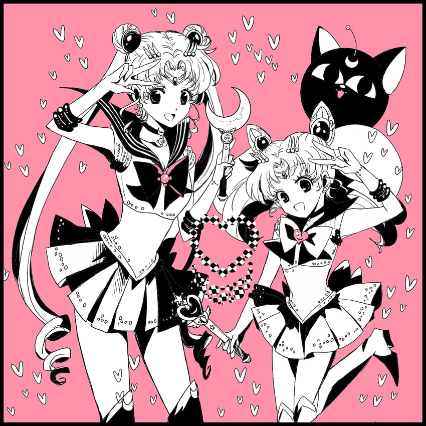 tsukino usagi, sailor moon, chibi usa, sailor chibi moon, and luna-p (bishoujo senshi sailor moon) drawn by usadapan1005
