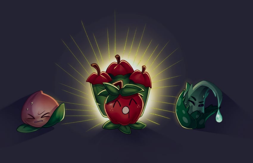 heavenly peach, apple mortar, and aloe (plants vs. zombies and 2 more) drawn by veghia