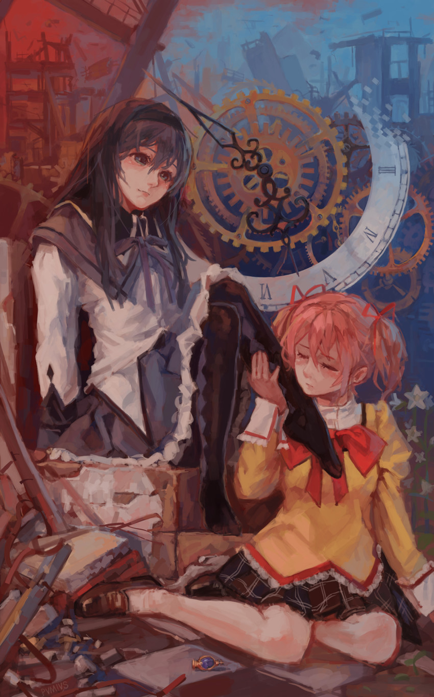 akemi homura and kaname madoka (mahou shoujo madoka magica and 1 more) drawn by pvmivs